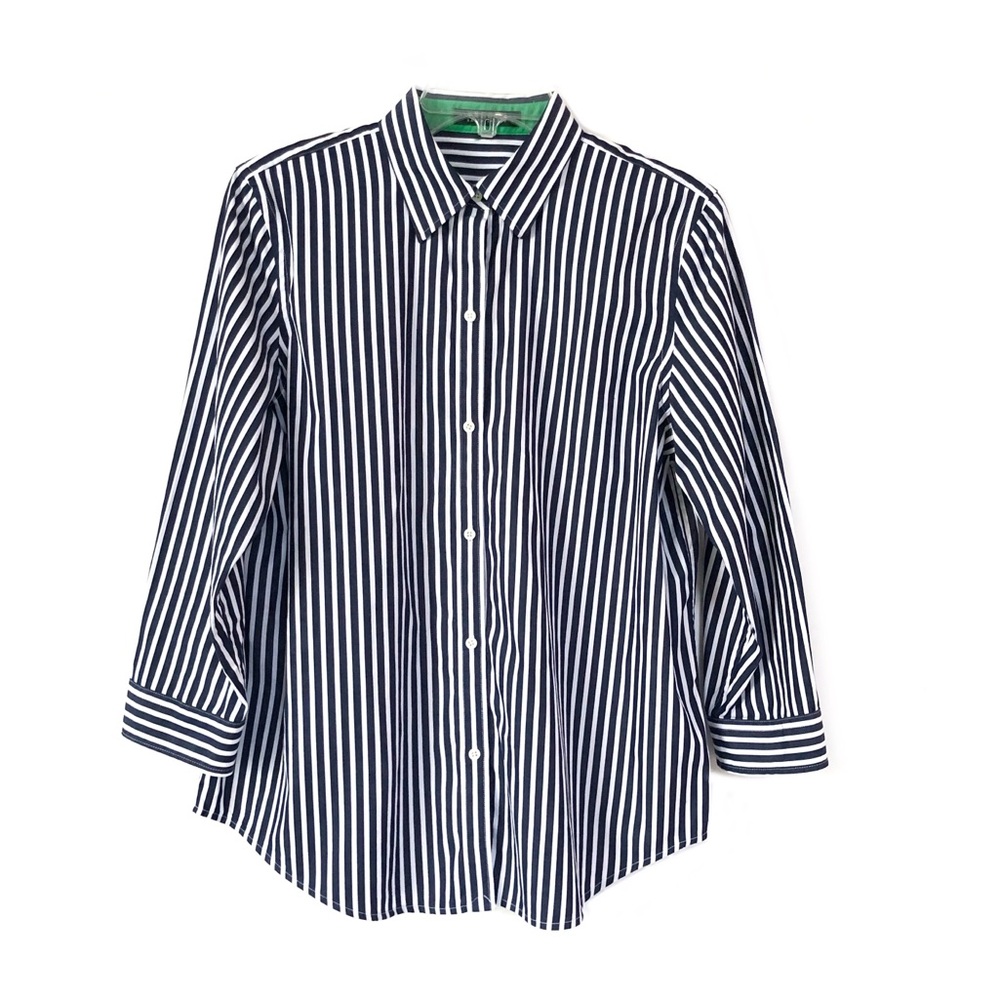 Lauren Ralph Lauren Striped 3/4 Sleeve Button Down Casual Shirt Top EUC L